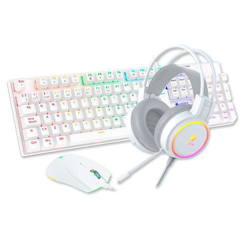 KIT GAMING AUDIFONO + TECLADO + MOUSE ANTRYX GC- 3100 x3 WHITE, RED SWITCH (AGC-3100X3WRE-SP) - SMART BUSINESS
