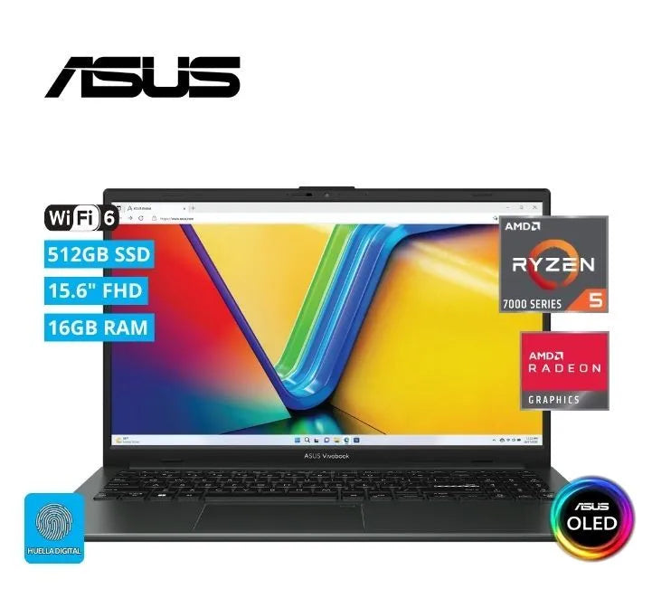 Laptop Asus Vivobook Go 15 Oled E1504Fa-L1410, Ryzen 5-7520U, Ssd 512Gb, Ram 16G, Freedos (90Nb0Zr2-M00Kv0) - SMART BUSINESS
