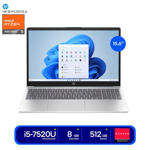 Laptop HP 15 - fc0071la A14MXLAABM AMD Ryzen 5 7520U 8GB LPDDR5 SSD 512GB Pantalla 15.6" FHD Antirreflejo AMD Radeon Graphics Windows 11 Home Wi‑Fi 6 + BT 5.3 Color Azul Claro de Luna A14MXLAABM - SMART BUSINESS