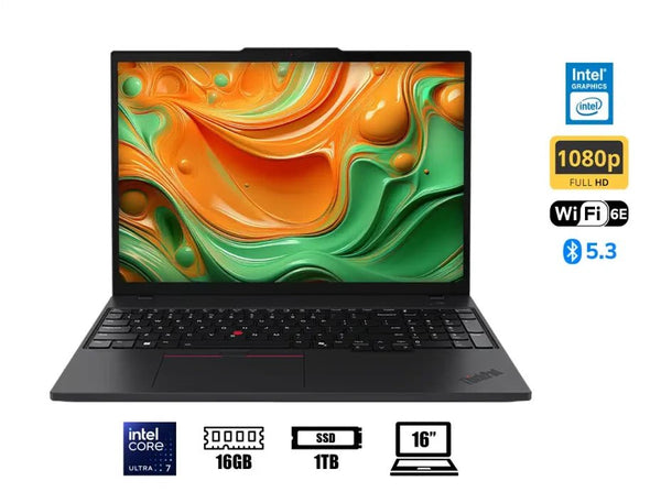 LAPTOP LENOVO THINKPAD T16 - INTEL CORE ULTRA 7 - 16GB RAM - 1TB SSD - 16" FULL HD - WINDOWS 11 PRO 21MQ000YLM - SMART BUSINESS