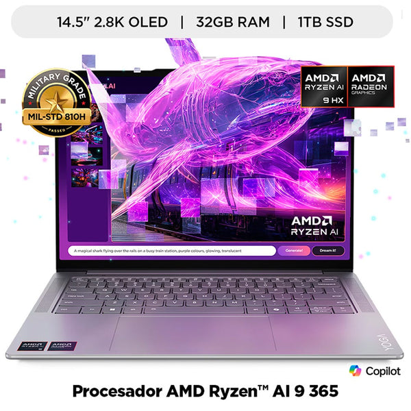 Laptop Lenovo Yoga Pro 7 de 14.5", Copilot+ PC, AMD Ryzen AI 9 365, 32GB RAM, disco sólido de 1TB, modelo 83HN001SLM - SMART BUSINESS