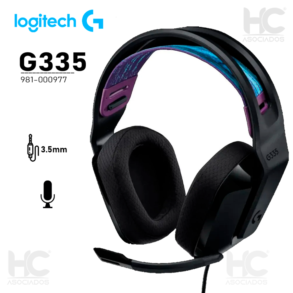 AURICULAR GAMING LOGITECH G335 CON MICROFONO ENTRADA MINI-PHONE(3.55MM) CONTROL VOLUMEN ALMOHADILLAS SUAVES COLOR NEGRO