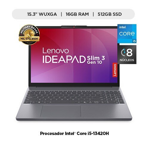 LENOVO IDEAPAD SLIM 3 15IRH10 - PORTÁTIL TÁCTIL DE 15.3" WUXGA, INTEL CORE I7 - 13620H, 16GB RAM, 512GB SSD, WI - FI 6, WINDOWS 11, COLOR LUNA GRAY. 83K100KCLM - SMART BUSINESS