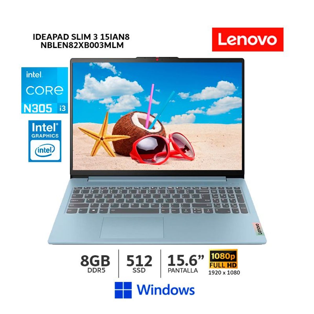 Lenovo IdeaPad Slim 3 15IAN8 82XB003MLM Frost Blue vista principal