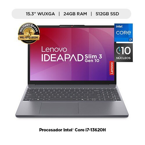LENOVO IDEAPAD SLIM 3 83K100KFLM – LAPTOP 15.3" WUXGA IPS INTEL CORE I7 - 13620H 24GB RAM 512GB SSD RENDIMIENTO POTENTE Y DISEÑO DELGADO 83K100KFLM - SMART BUSINESS