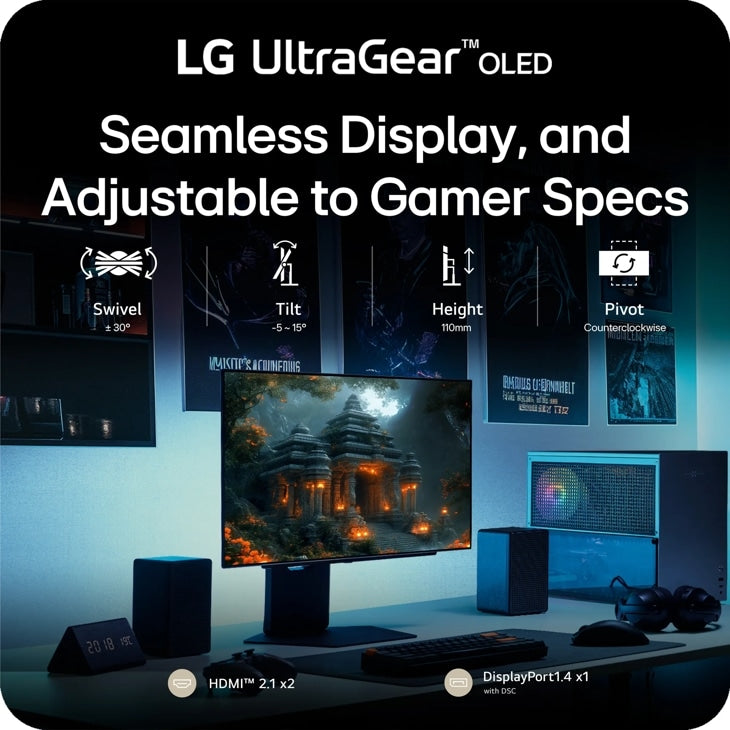 Monitor LG UltraGear 32GX850A-B OLED, conectividad y ajustes ergonómicos