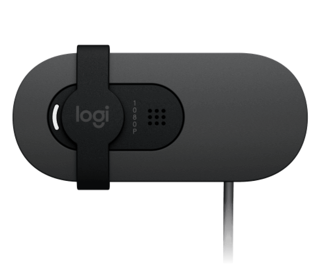 Cámara web Logitech Brio 100 960-001586 vista frontal con obturador cerrado