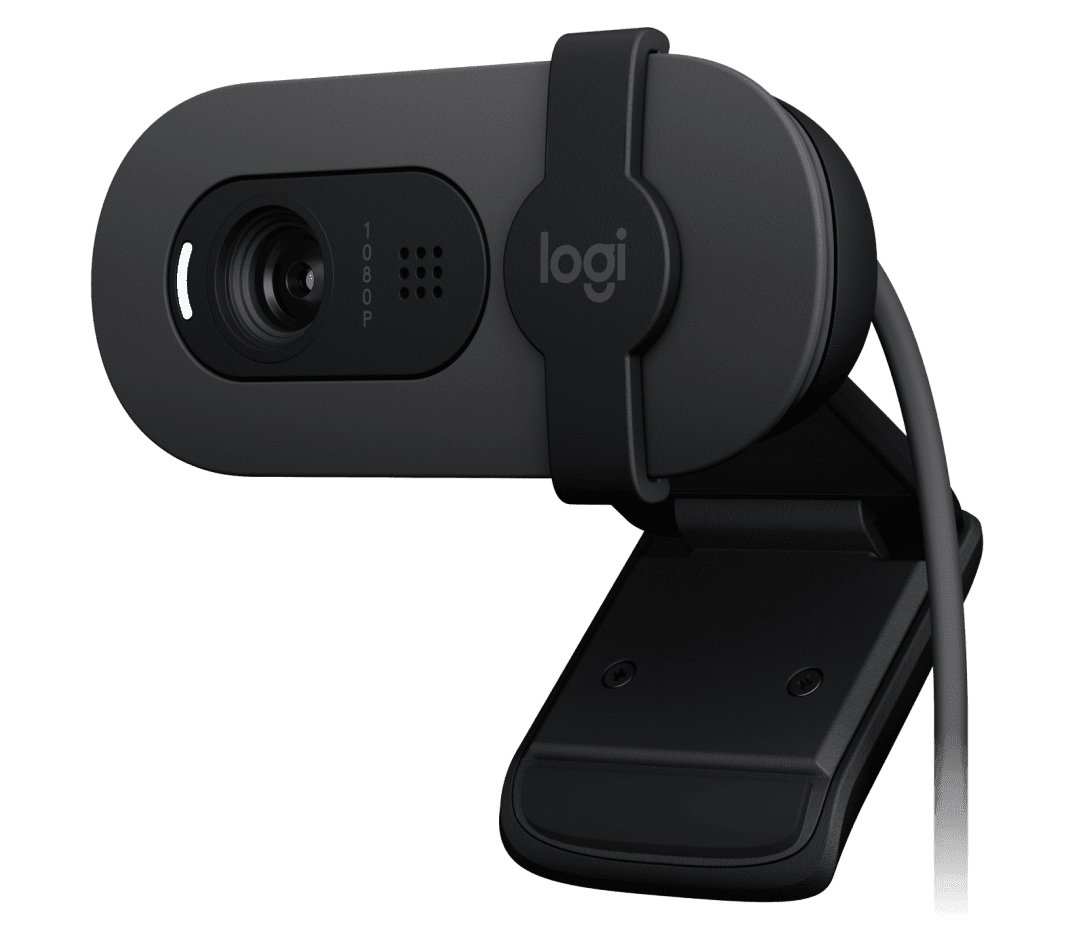 Cámara web Logitech Brio 100 960-001586 vista en tres cuartos derecha