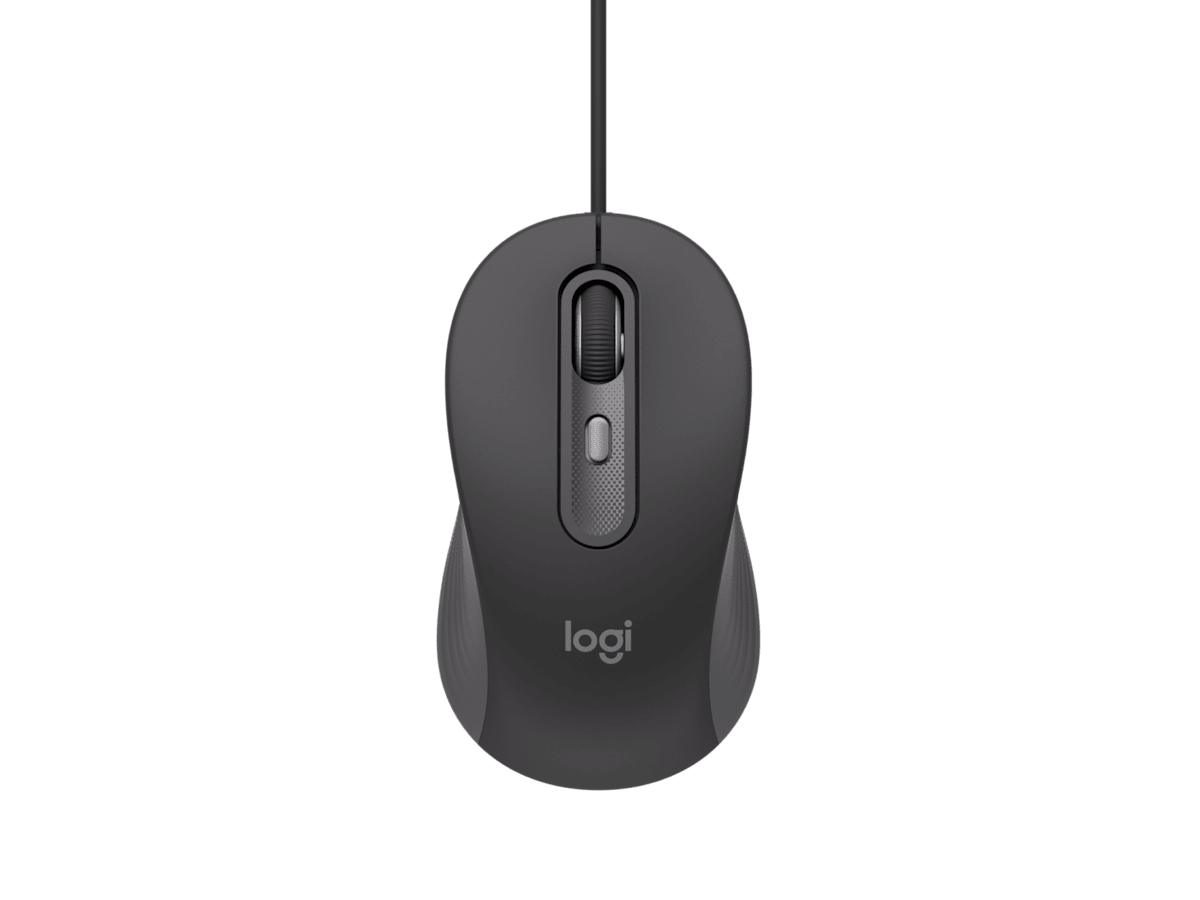 Mouse Logitech Signature Wired M520 incluido en el combo MK620 Business 920-013341, vista superior con cable USB-C