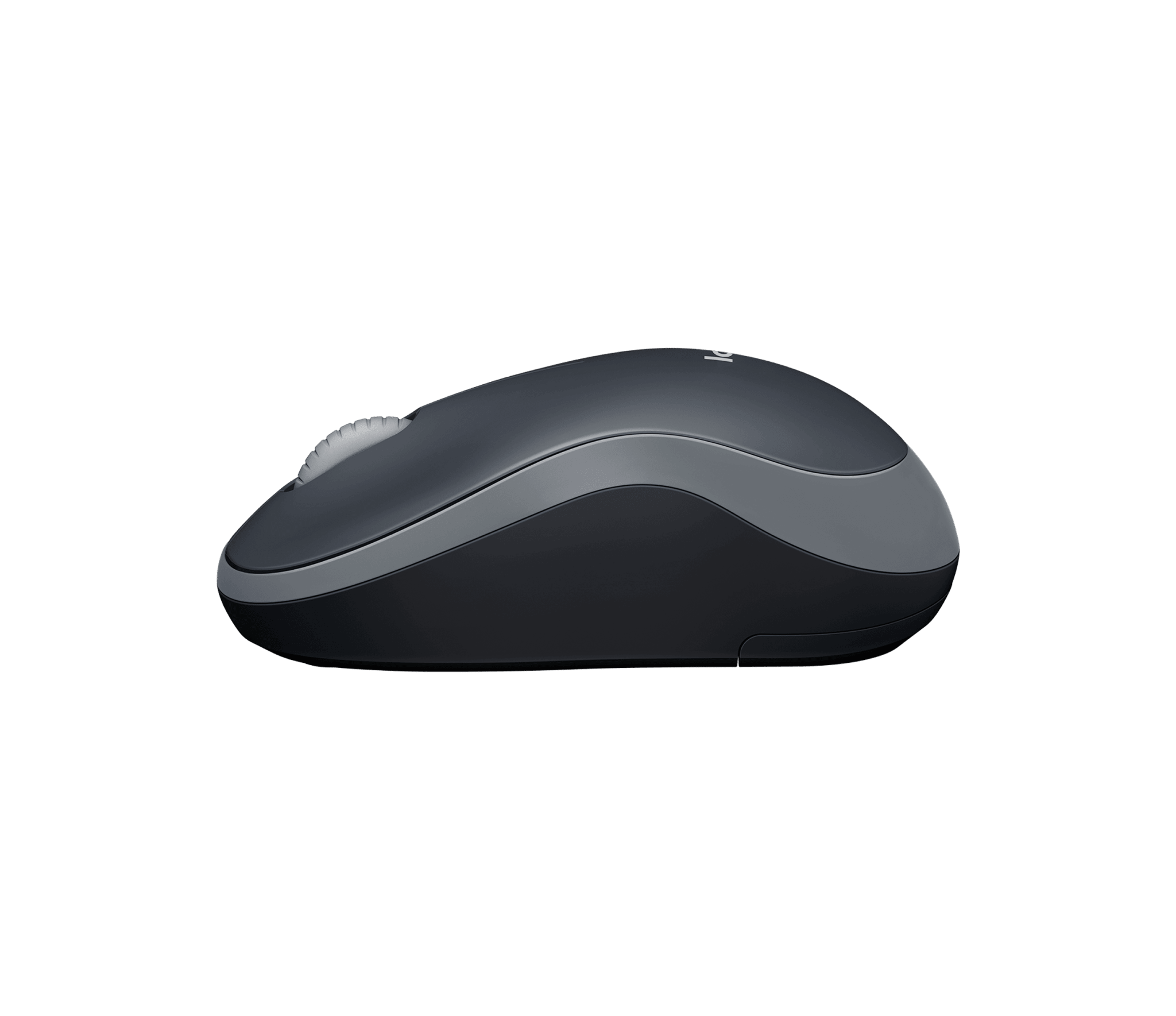 Perfil lateral del mouse Logitech M185 gris 910-002225 con forma contorneada