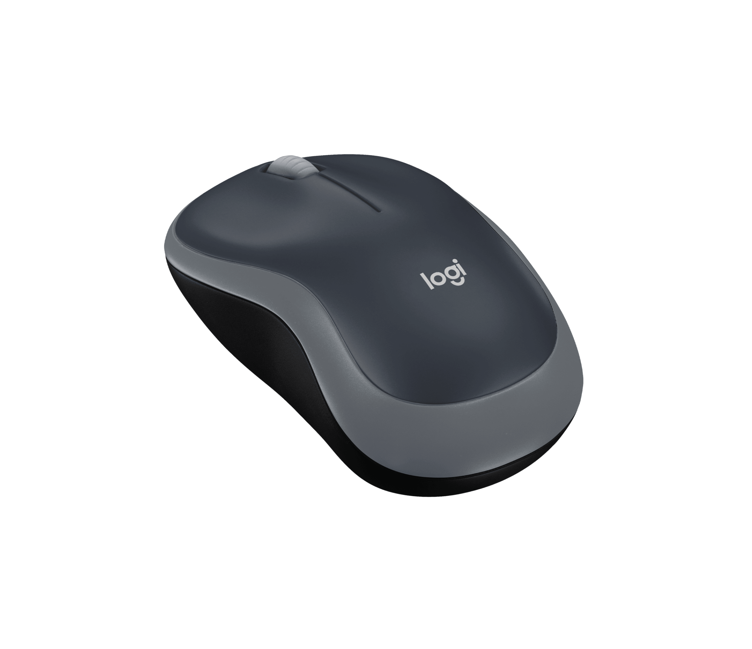 Mouse inalámbrico Logitech M185 gris 910-002225, vista en perspectiva del diseño compacto