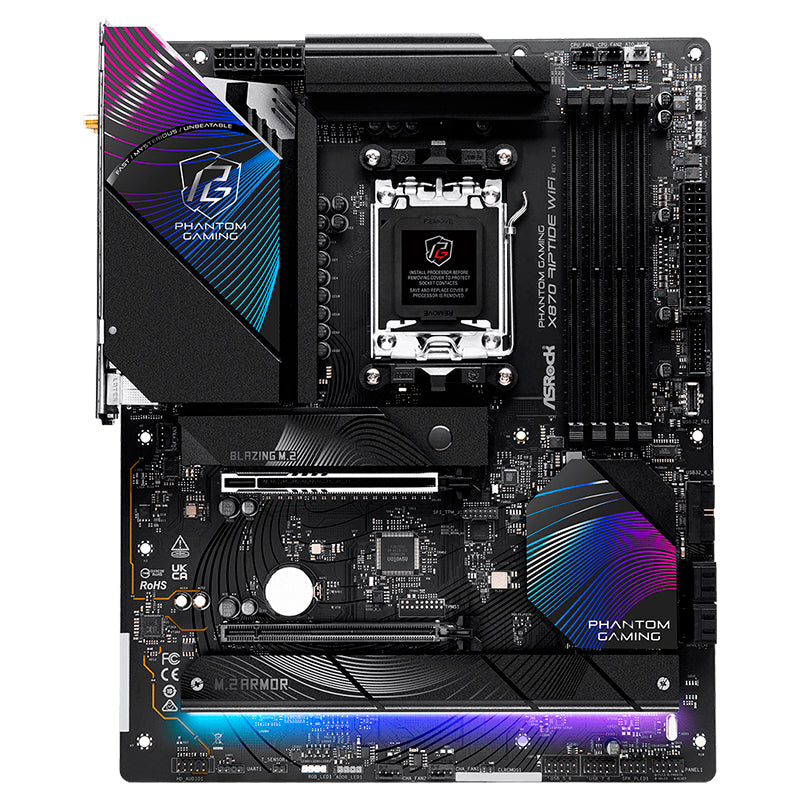 MOTHERBOARD ASROCK X870 RIPTIDE WIFI, CHIPSET AMD X870, SOCKET AM5, ATX, COMPATIBLE DDR5, CONECTIVIDAD WIFI 6