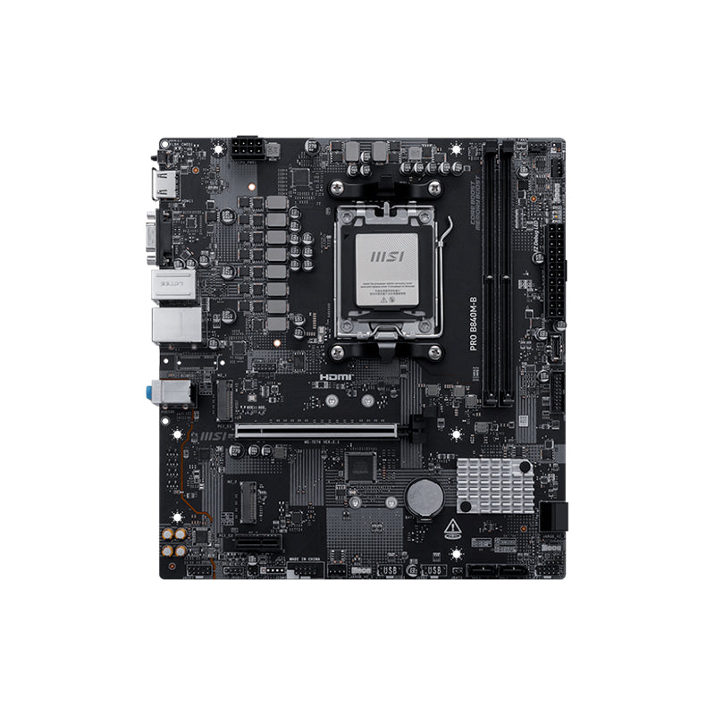 PLACA MADRE MSI PRO B840M-B, CHIPSET AMD B840, SOCKET AM5, FORMATO MATX, SOPORTE DDR5, IDEAL PARA RYZEN SERIE 7000, CONSTRUCCIÓN SÓLIDA Y CONFIABLE