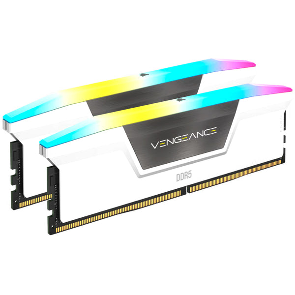 KIT DE MEMORIA RAM PARA PC CORSAIR VENGEANCE RGB DDR5 5200MHZ 64GB (2X32GB) CL40 XMP COLOR BLANCO IDEAL PARA GAMING Y RENDIMIENTO