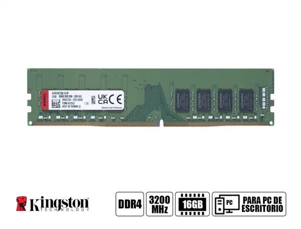 MEMORIA DDR4 KINGSTON 16 GB 3200 MHZ CL22 (NON - ECC, 1.2 V) – MÓDULO DE ESCRITORIO UDIMM DE ALTO RENDIMIENTO KVR32N22D8/16WP - SMART BUSINESS