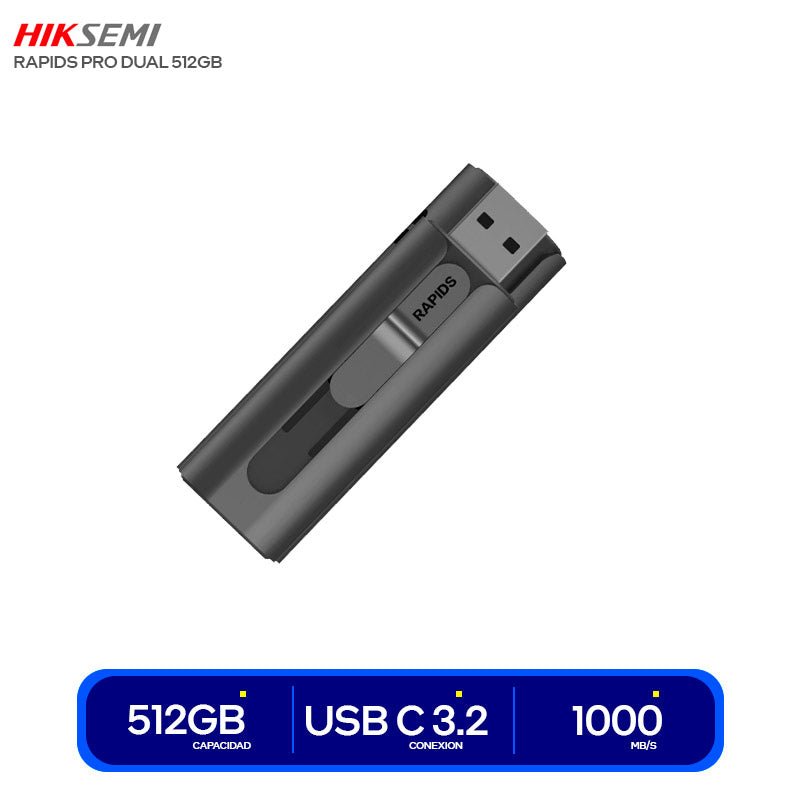 MEMORIA USB HIKSEMI RAPIDS PRO DUAL 512GB – SSD PORTÁTIL USB 3.2 GEN 2, VELOCIDAD DE HASTA 1000MB/S, CONECTIVIDAD USB - C Y USB - A, COMPATIBLE CON IPHONE 15/16, MAC, PC Y ANDROID HS-USB-S1000-512G-U3 - SMART BUSINESS