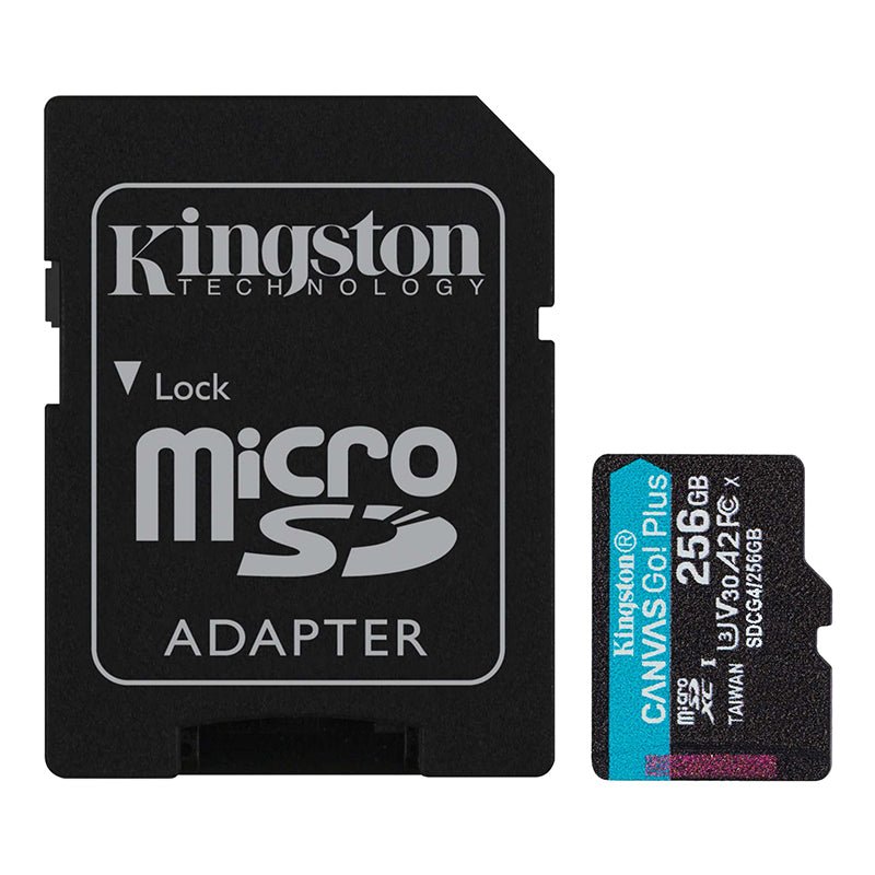 MEMORIAS EXTERNA KINGSTON MICROSDXC CANVAS GO! PLUS - 256GB - CLASS 10/UHS - I (U3) - V30 - 200MB/S LEER - 160MB/S ESCRIBIR - TODA LA VIDA ÚTIL GARANTÍA SDCG4/256GB - SMART BUSINESS
