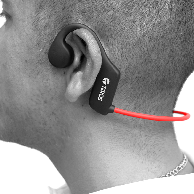 AUDÍFONO DE CONDUCCIÓN DE AIRE TEROS TE-8078R, BLUETOOTH, ROJO /GRIS