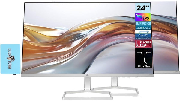Monitor Serie 5 524sw (reemplaza a M24FW) 94C21AA #ABA con base Docztorm, pantalla FHD IPS de 24 pulgadas (1920 x 1080), HDMI, VGA, sin parpadeo, ideal para el hogar y negocios, blanco/plateado - SMART BUSINESS