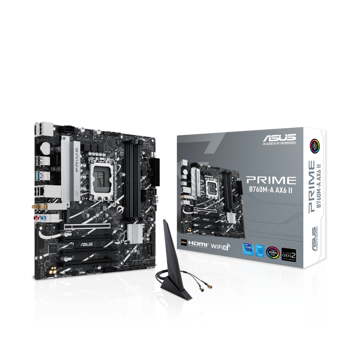 MOTHERBOARD ASUS PRIME B760M - A AX6 II, CHIPSET INTEL B760, LGA1700, FORMATO MATX, RENDIMIENTO EXCEPCIONAL PARA TUS PROYECTOS DE PC PRIME B760M-A AX6 II - SMART BUSINESS