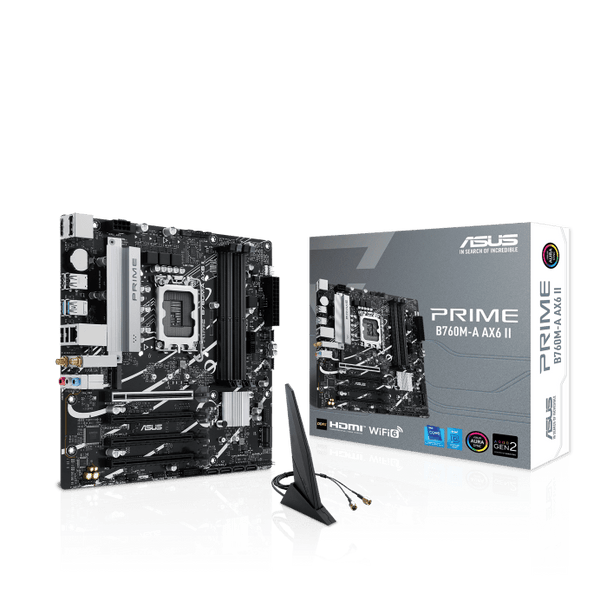 MOTHERBOARD ASUS PRIME B760M - A AX6 II, CHIPSET INTEL B760, LGA1700, FORMATO MATX, RENDIMIENTO EXCEPCIONAL PARA TUS PROYECTOS DE PC PRIME B760M-A AX6 II - SMART BUSINESS