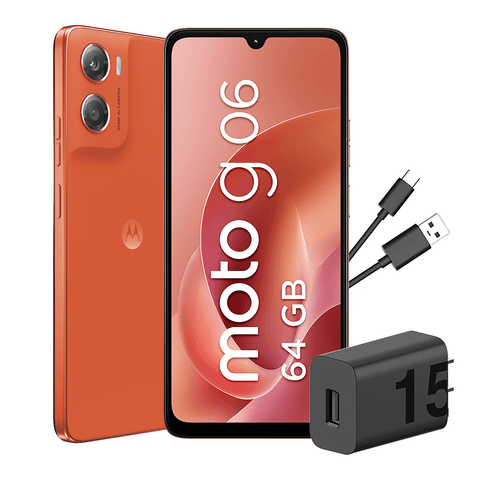 Motorola moto g06 PB970061PE smartphone naranja vista frontal y posterior oficial