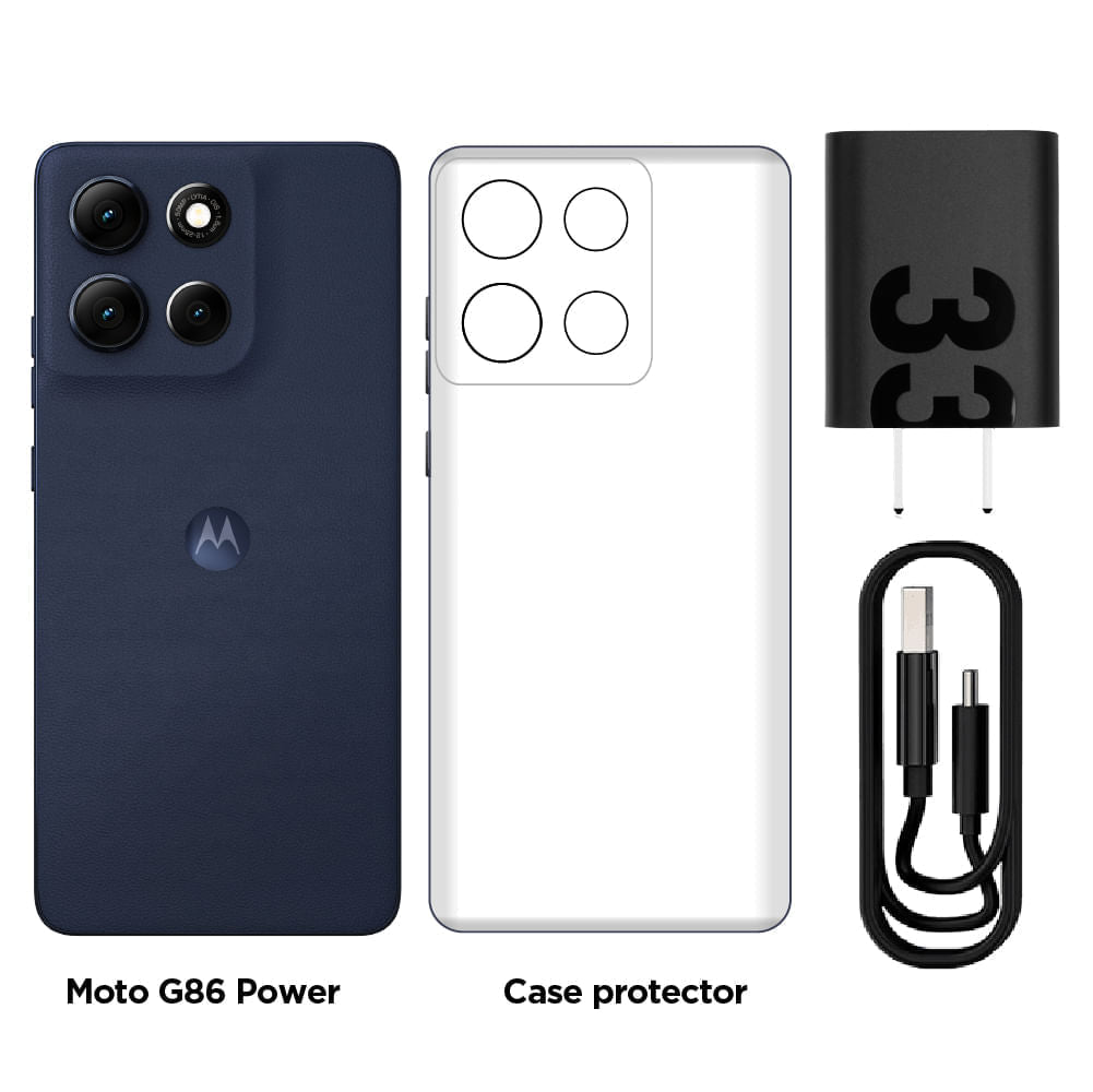 Smartphone Motorola Moto G86 Power 5G PB8W0011PE azul accesorios incluidos