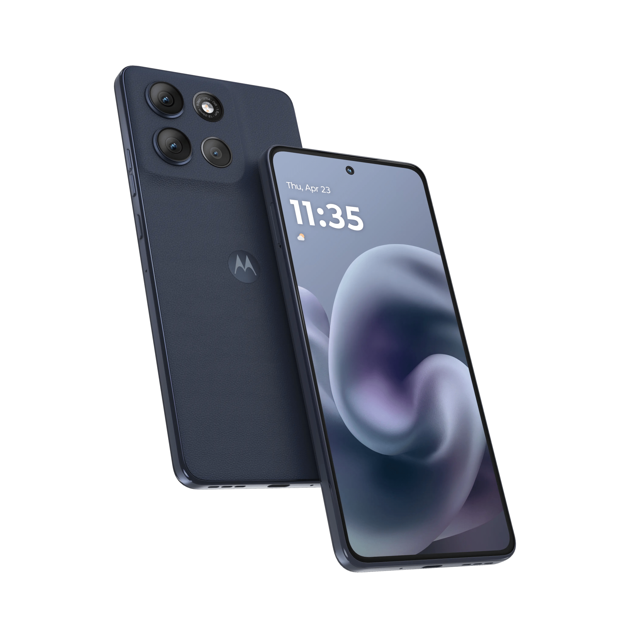 Smartphone Motorola Moto G86 Power 5G PB8W0011PE azul perspectiva frontal posterior