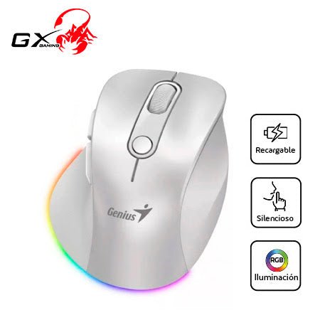 MOUSE GENIUS ERGO 9000S PRO DUAL RECARGABLE WIRELESS/BT 6 - BOT SILENT RGB PEARL WHITE 31030039400 - SMART BUSINESS