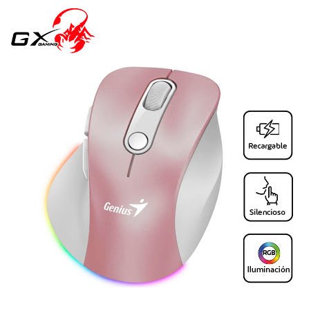 MOUSE GENIUS ERGO 9000S PRO DUAL RECARGABLE WIRELESS/BT 6 - BOT SILENT RGB PINK 31030039403 - SMART BUSINESS
