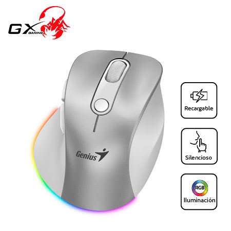 MOUSE GENIUS ERGO 9000S PRO DUAL RECARGABLE WIRELESS/BT 6 - BOT SILENT RGB SILVER 31030039402 - SMART BUSINESS