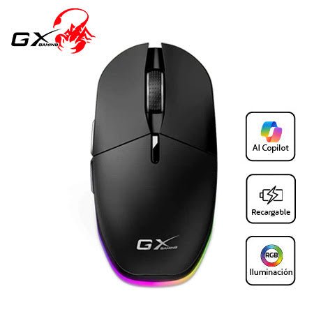 MOUSE GENIUS GX SCORPION M8250 AI COPILOT INALÁMBRICO/BT 3200 DPI RGB 6 - BOTONES NEGRO (31060001401) 31060001401 - SMART BUSINESS
