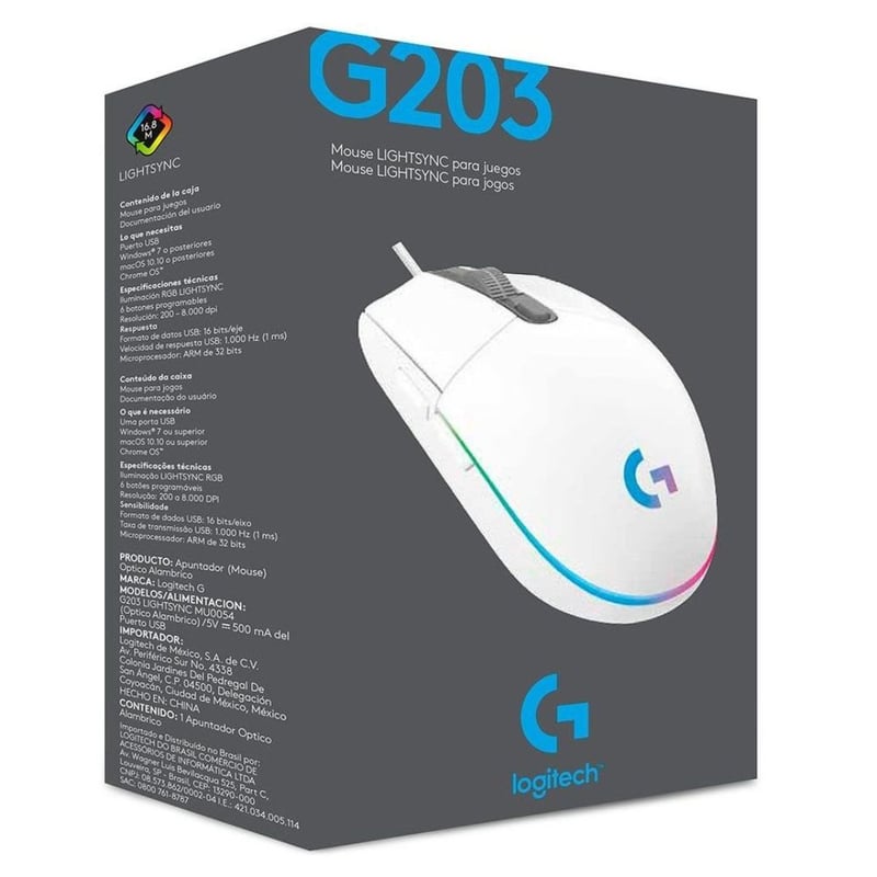MOUSE LOGITECH G203 RGB LIGHTSYNC WHITE CON 6 BOTONES PARA JUEGOS 910-005791 - SMART BUSINESS