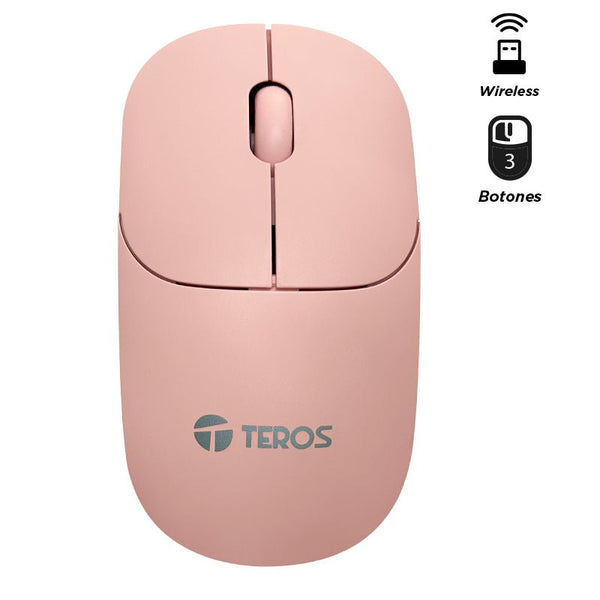 MOUSE ÓPTICO INALÁMBRICO TEROS TE - 1218S, 1000 DPI, RECEPTOR USB, 3 BOTONES, COLOR ROSADO TE-1218S - SMART BUSINESS