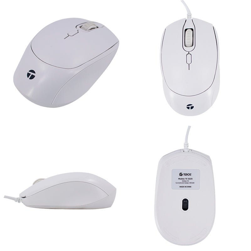 MOUSE ÓPTICO TEROS TE - 1225S, 800 - 1200 - 1600 DPI, USB, 4 BOTONES, COLOR BLANCO TE-1225S - SMART BUSINESS