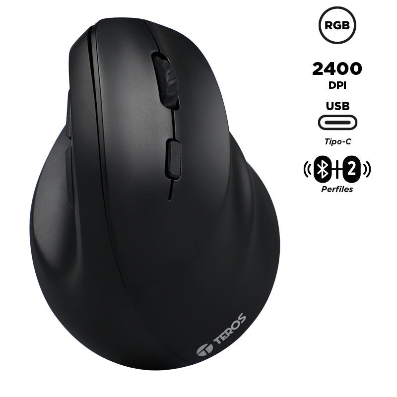 MOUSE TEROS TE - 5169N, INALÁMBRICO DOBLE MODO: 2.4G+BLUETOOTH, 2400 DISPLAYPORTI, VERTICAL, NEGRO TE-5169N - SMART BUSINESS