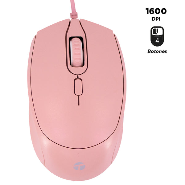 MOUSE ÓPTICO TEROS TE-1226S – USB, 4 BOTONES, DPI 800/1200/1600, COLOR ROSADO, PRECISIÓN Y CONFORT
