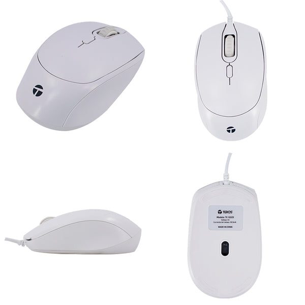 MOUSE ÓPTICO TEROS TE-1225S, 800-1200-1600 DPI, USB, 4 BOTONES, COLOR BLANCO