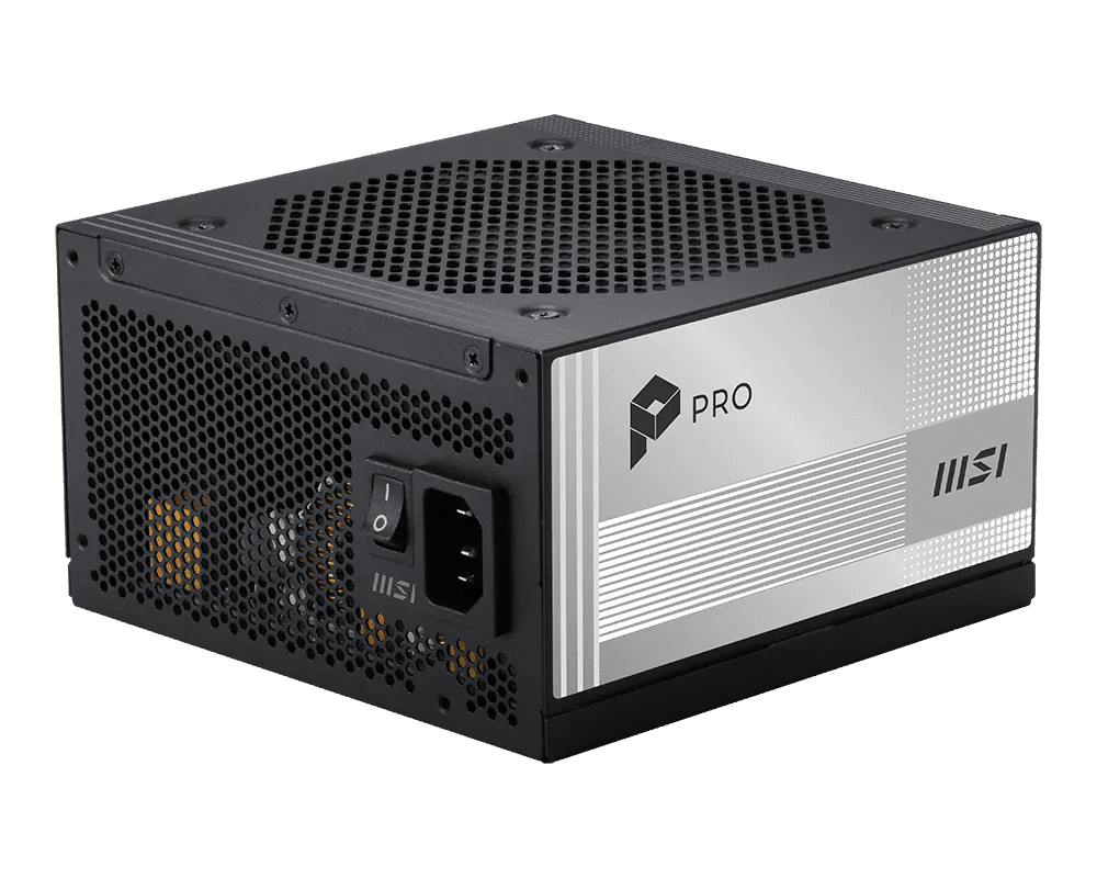 Fuente de poder MSI PRO A850PL PCIE5 vista posterior