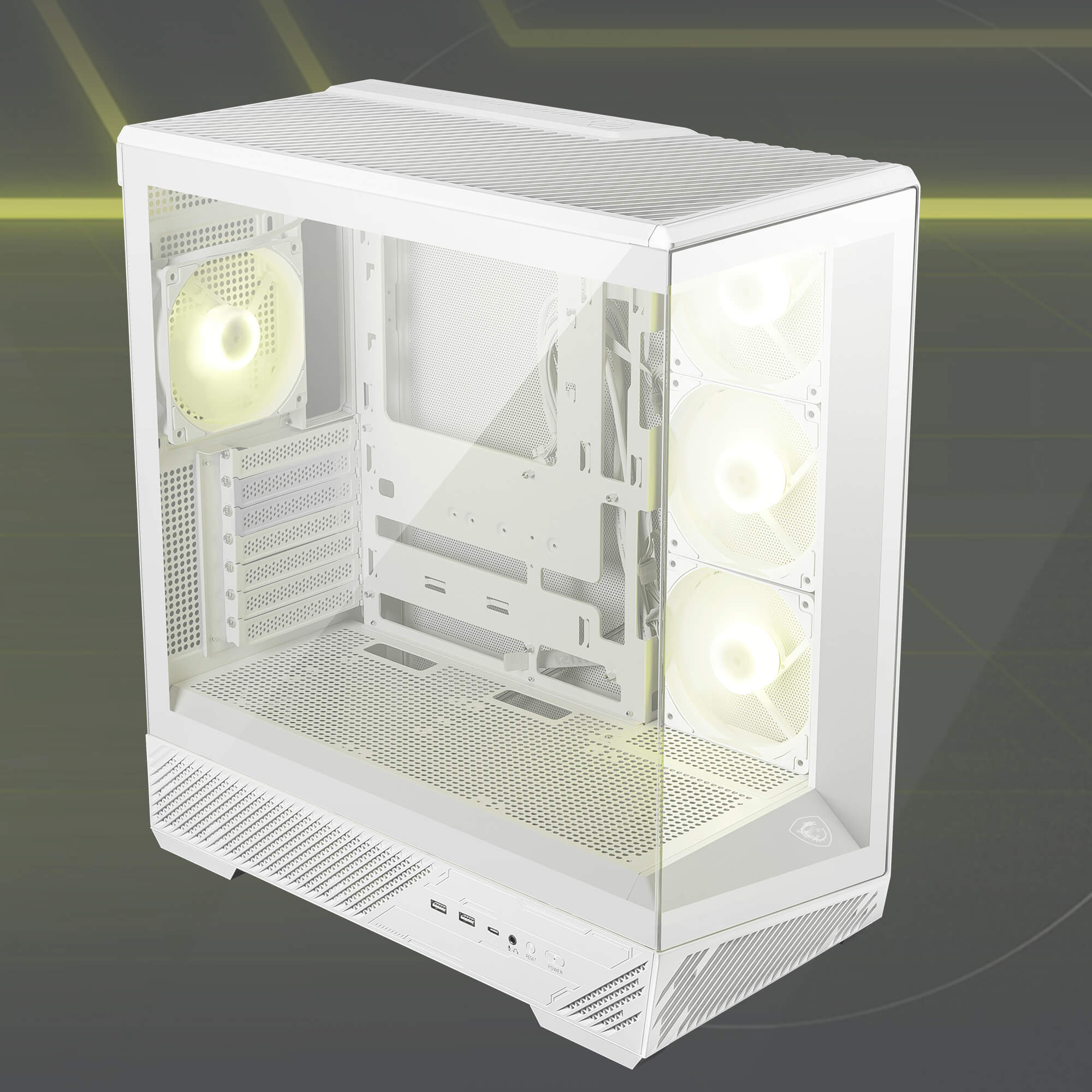 MSI MAG PANO 130R PZ White gabinete Mid-Tower vista frontal