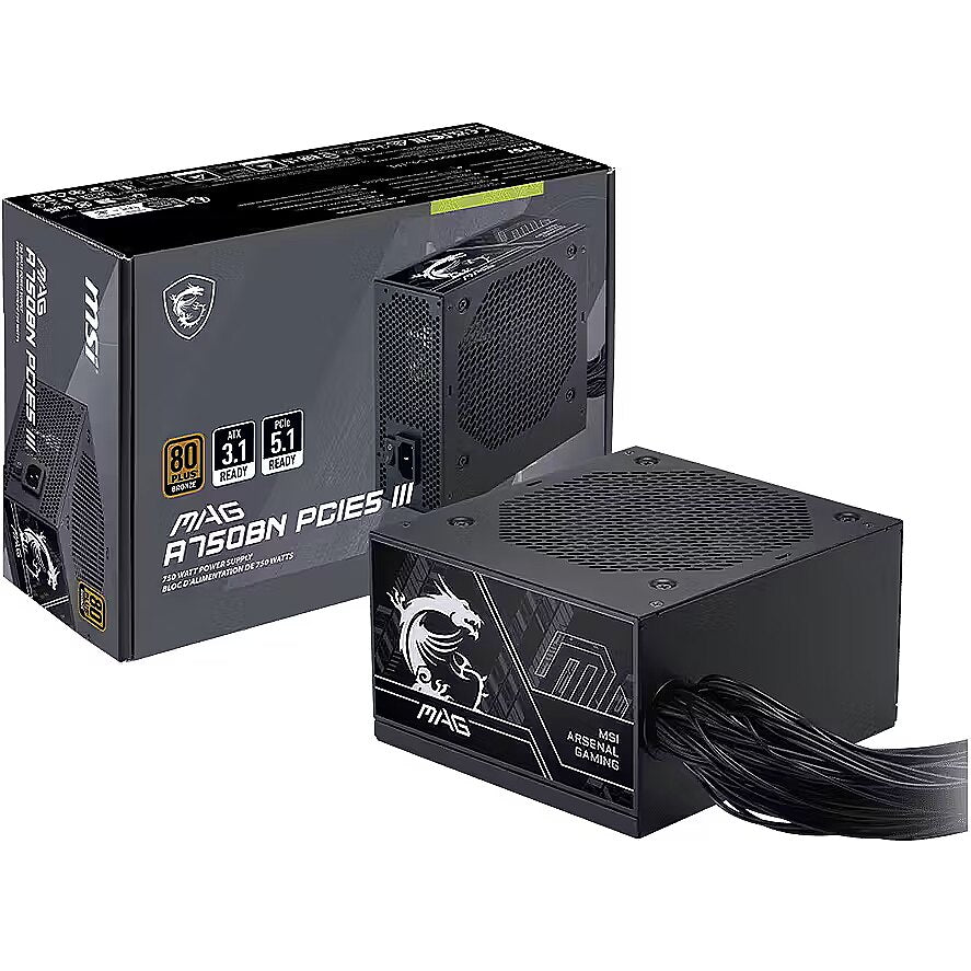 Fuente MSI MAG A750BN PCIE5 III 750W 80 PLUS Bronze ATX 3.1 con caja