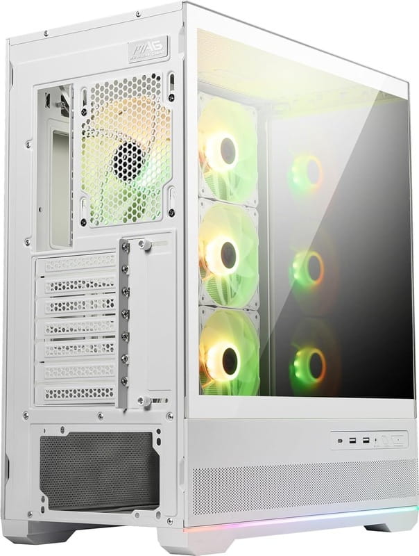 MSI MAG PANO 110R PZ WHITE gabinete Mid Tower vista angular