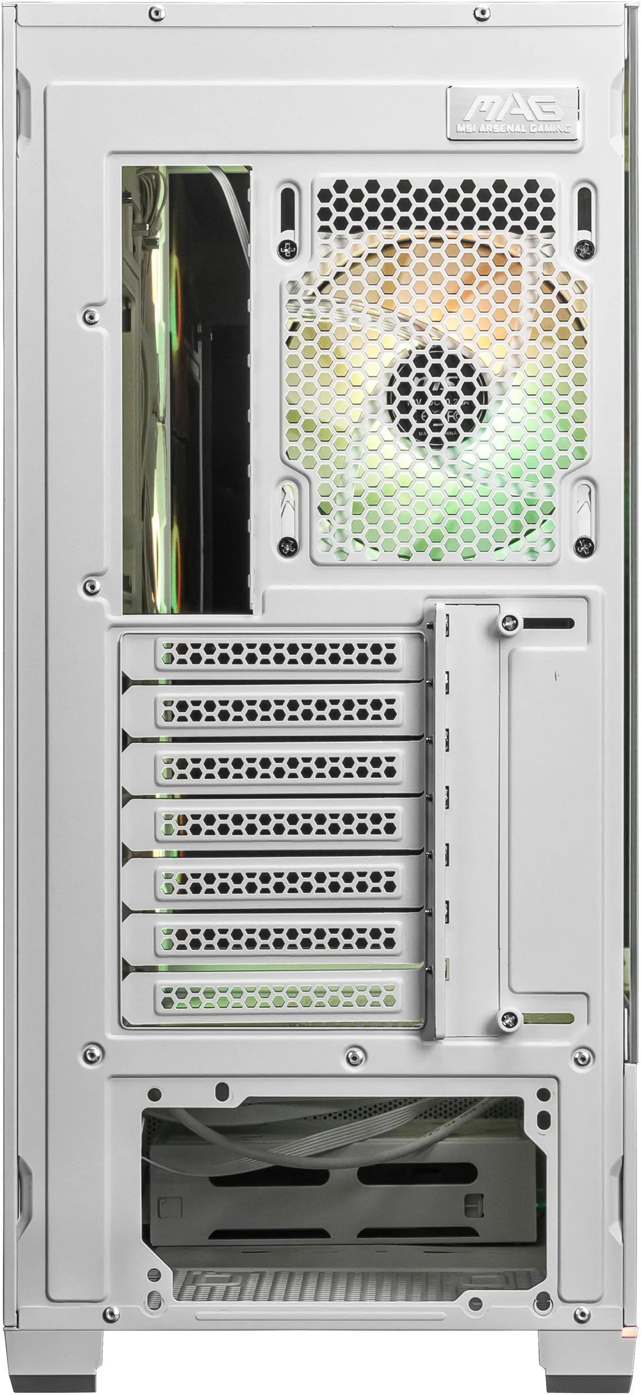 MSI MAG PANO 110R PZ WHITE gabinete Mid Tower vista posterior