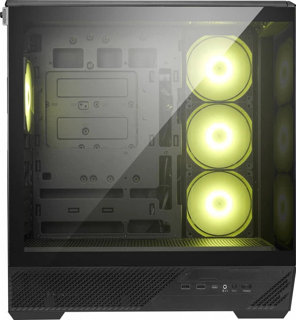 Gabinete MSI MAG PANO 130R PZ Black vista interior con ventiladores ARGB