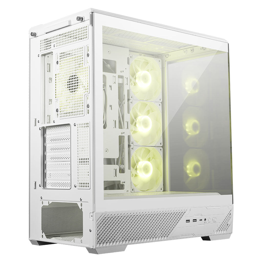 MSI MAG PANO 130R PZ White gabinete Mid-Tower vista en ángulo