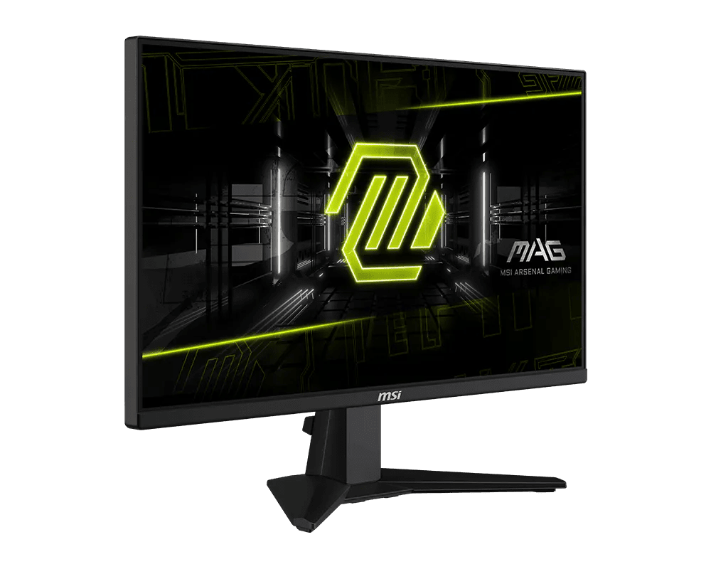 Monitor MSI MAG 255F E20 vista frontal en tres cuartos izquierdo