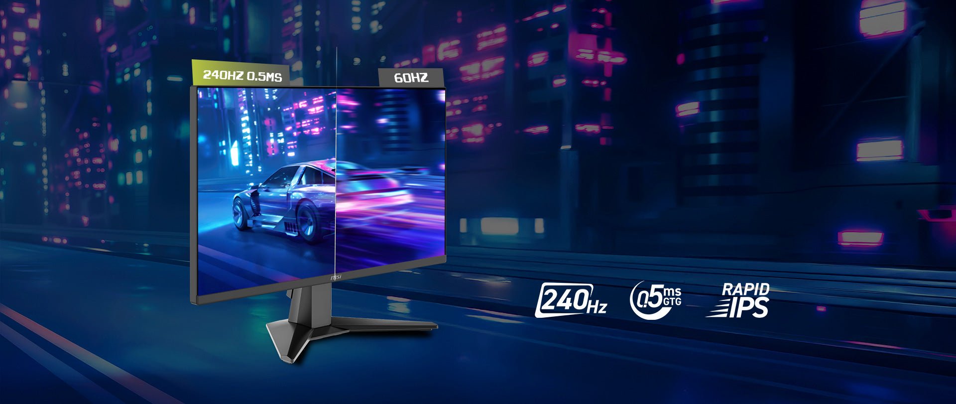 Monitor MSI MAG 272F X24 mostrando rendimiento 240 Hz y 0.5 ms