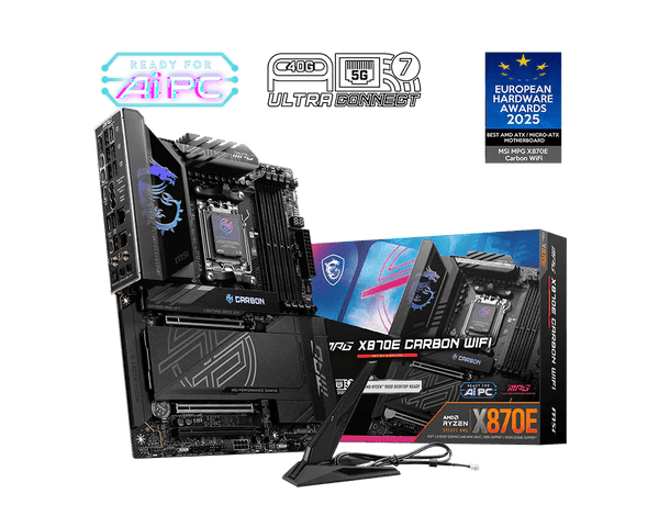 Placa Base MSI MPG X870E CARBON WIFI - AMD Socket AM5 - Soporte Ryzen 9000/8000/7000 - DDR5 8400+ MT/s - PCIe 5.0 - Wi - Fi 7 y Dual LAN (5G + 2.5G) - Diseño EZ DIY de Msi | first_variant_option_1 — Envío inmediato
