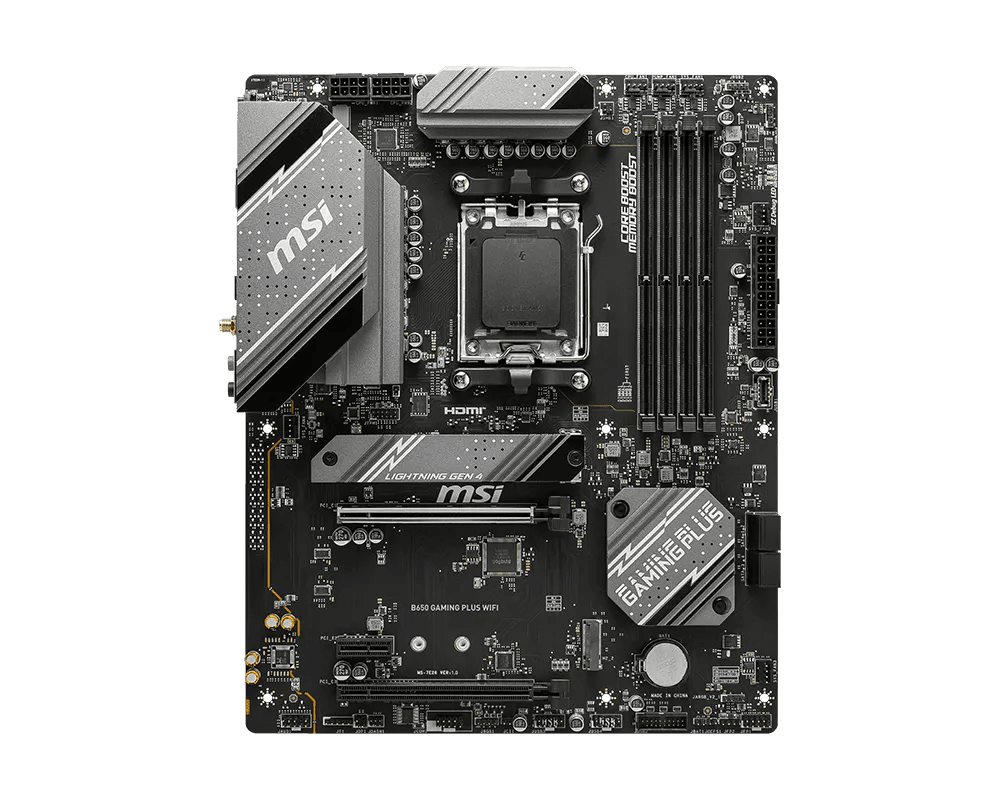 Placa madre MSI B650 Gaming Plus WiFi vista superior completa