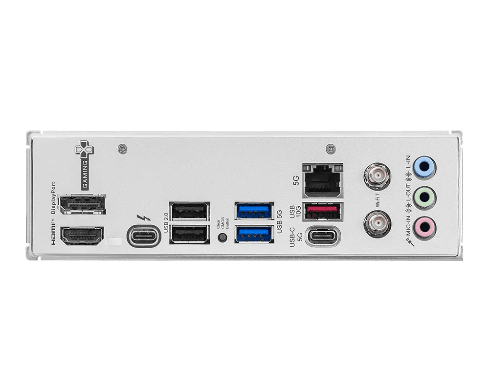 Placa madre MSI B860M GAMING PLUS WIFI, panel trasero con HDMI, DisplayPort, Thunderbolt 4, USB, LAN 5G, Wi-Fi y audio
